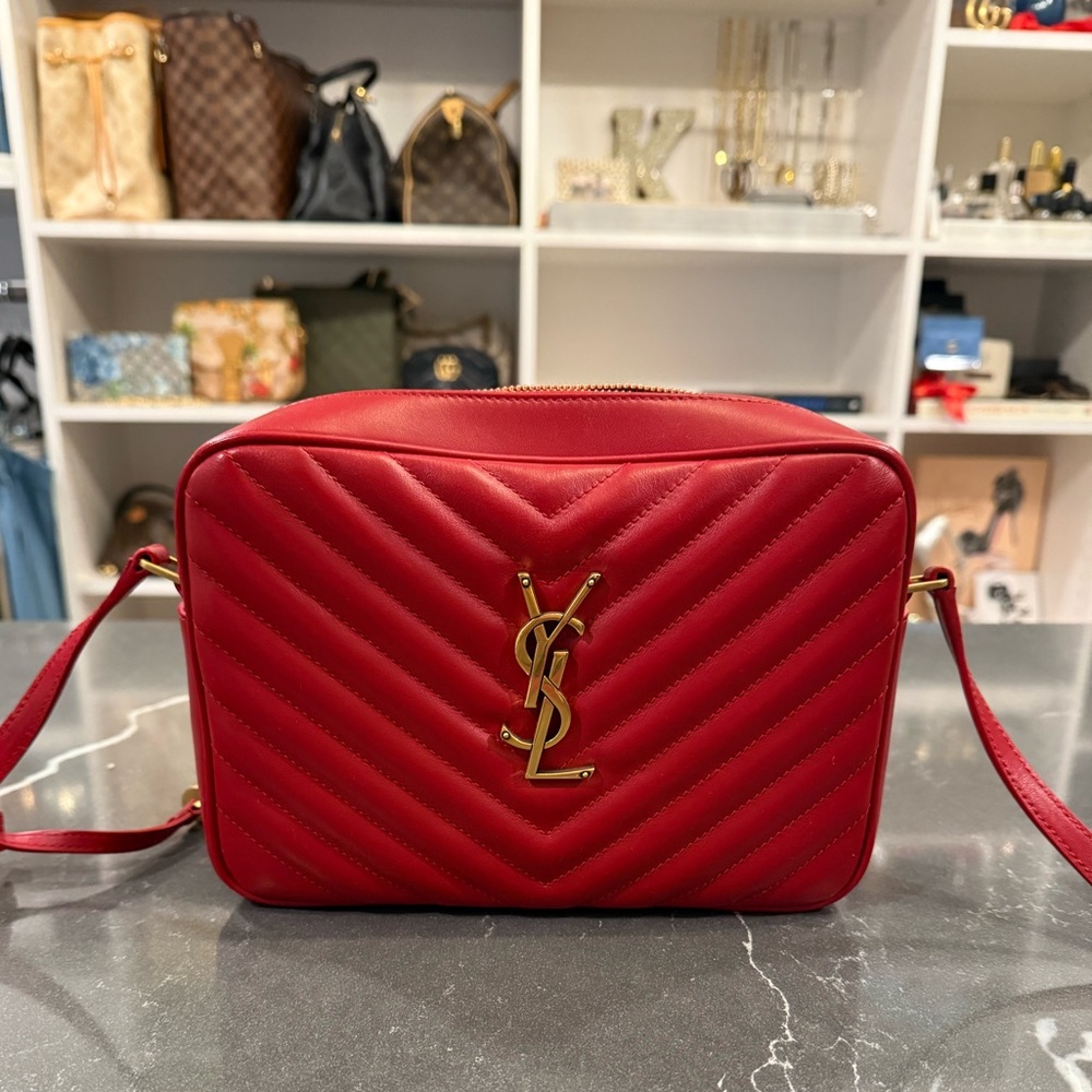 Saint Laurent Matelasse Monogram Lou Camera Bag Rouge Eros Calfskin